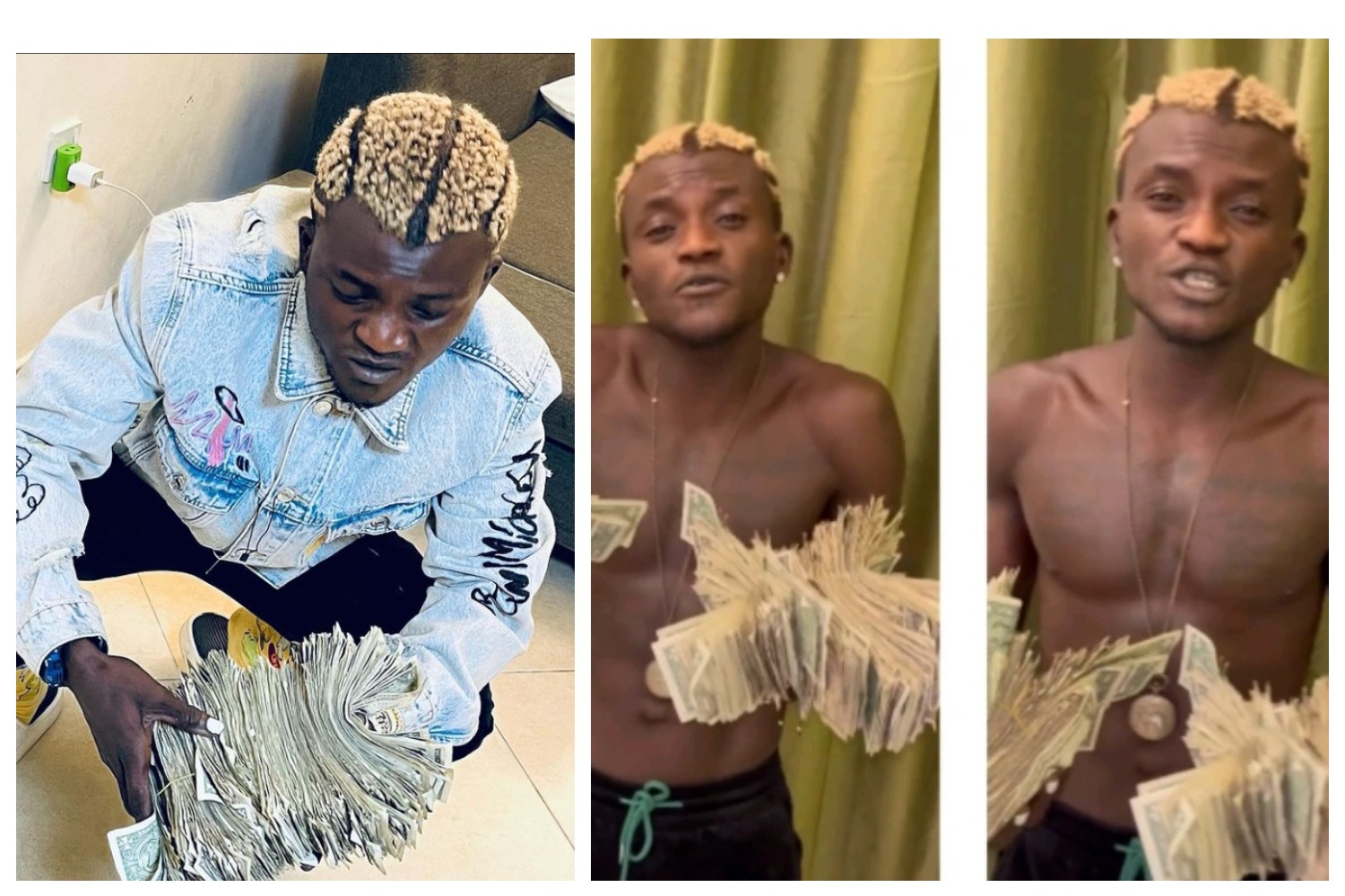 Thank God For My Life I Don Escape Poverty" - Portable Says As He Shows Off Foreign Currency In Dubai